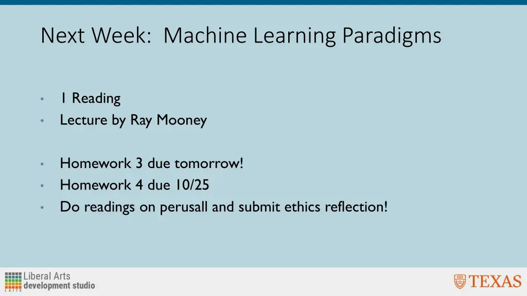 next week machine learning paradigms