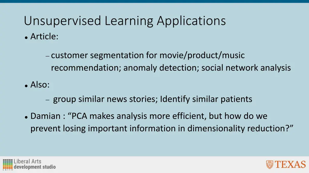 unsupervised learning applications