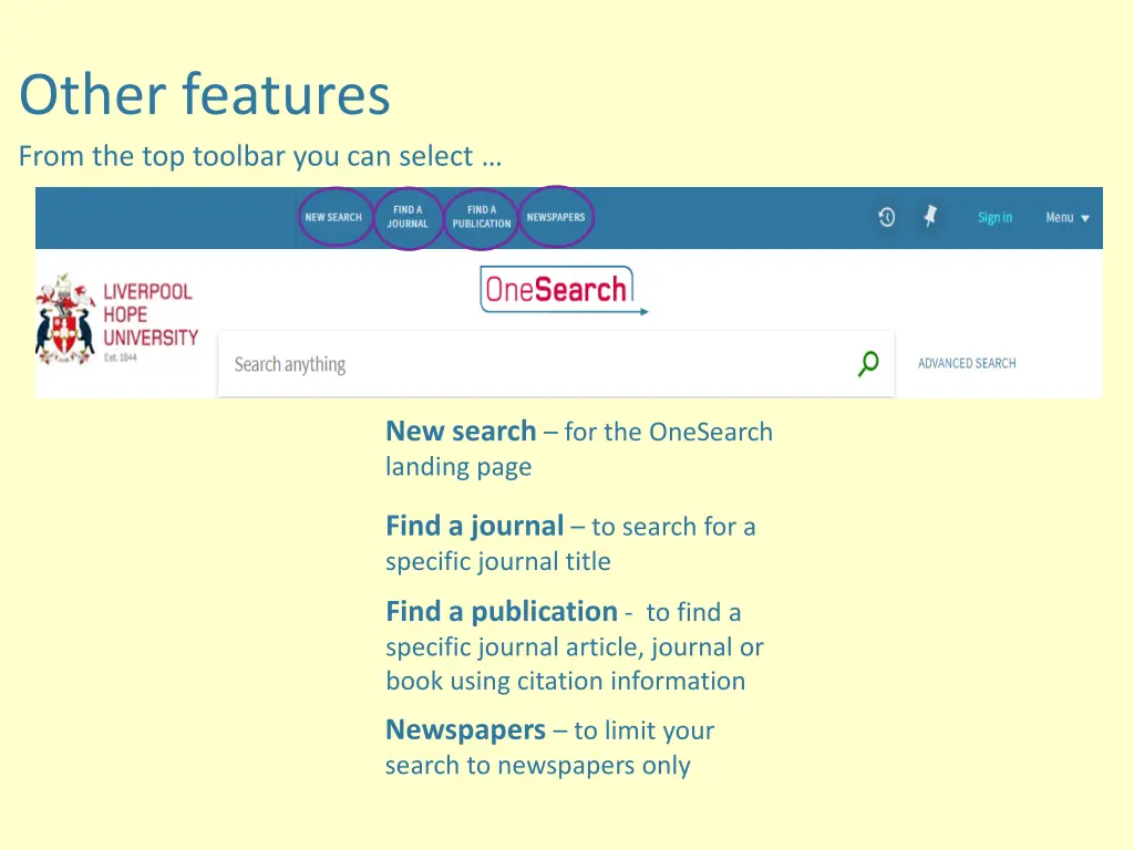 other features from the top toolbar you can select