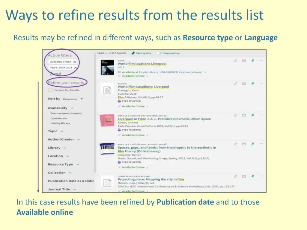 ways to refine results from the results list