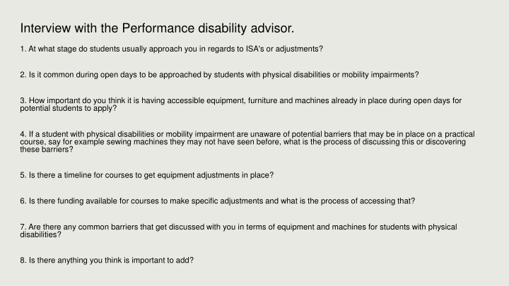 interview with the performance disability advisor