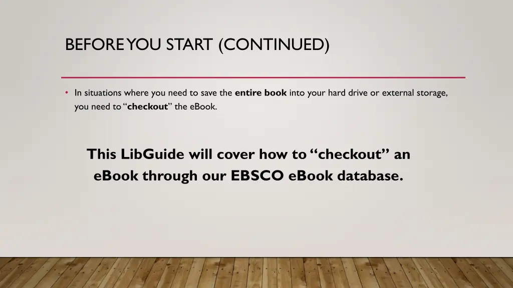 before you start continued