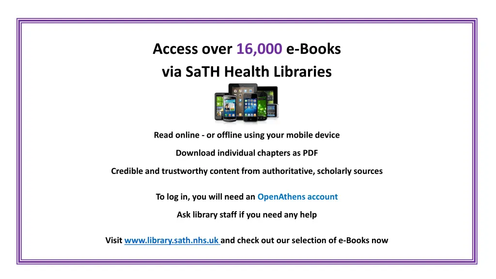 access over 16 000 e books via sath health