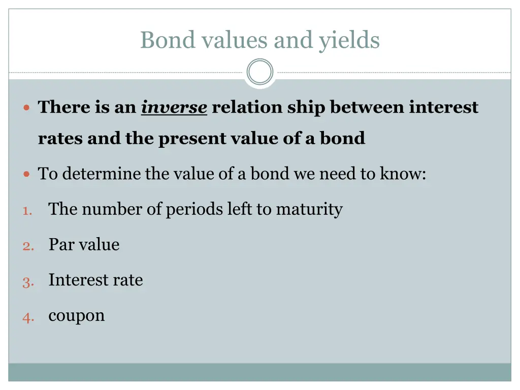 bond values and yields