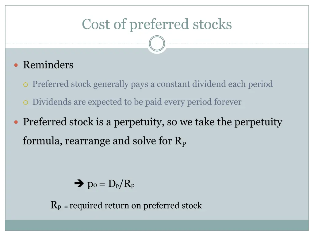 cost of preferred stocks