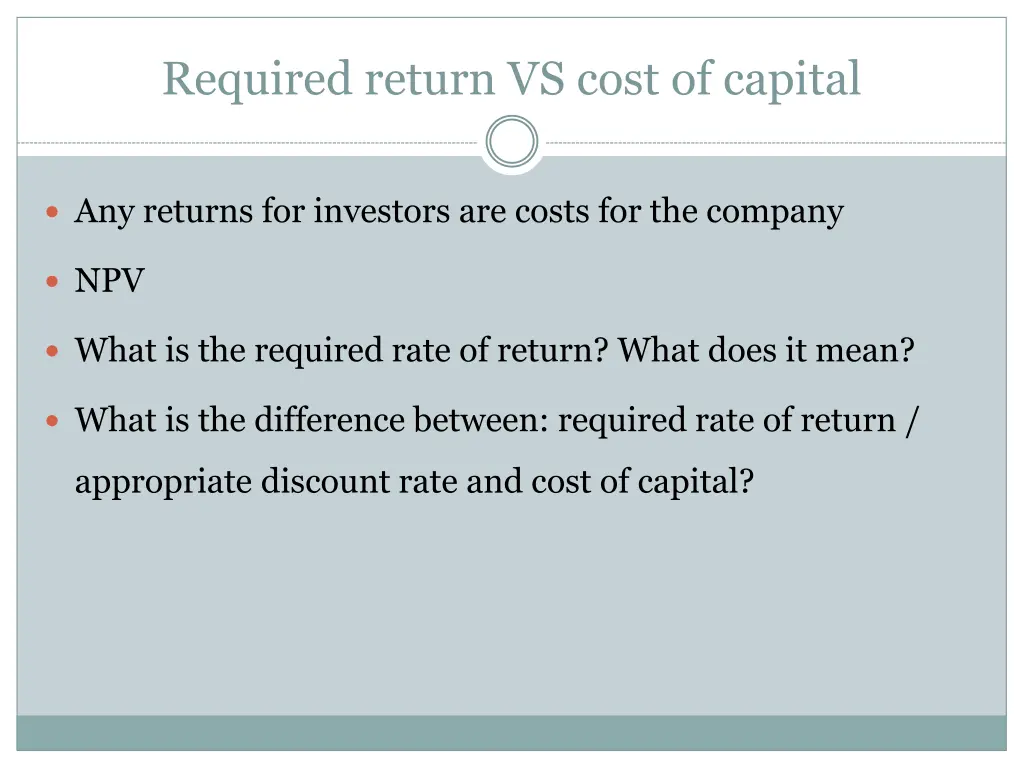 required return vs cost of capital