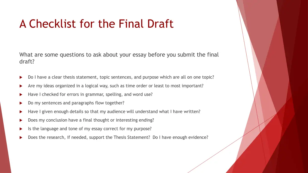 a checklist for the final draft
