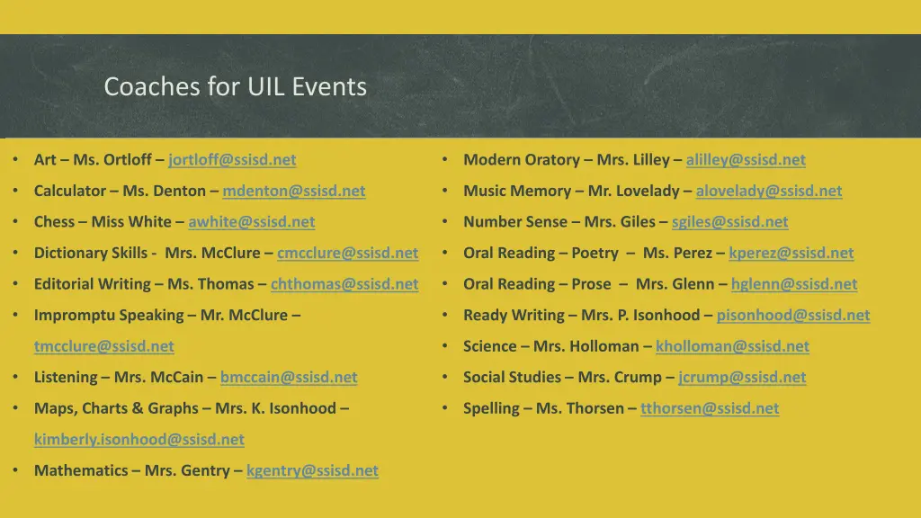 coaches for uil events