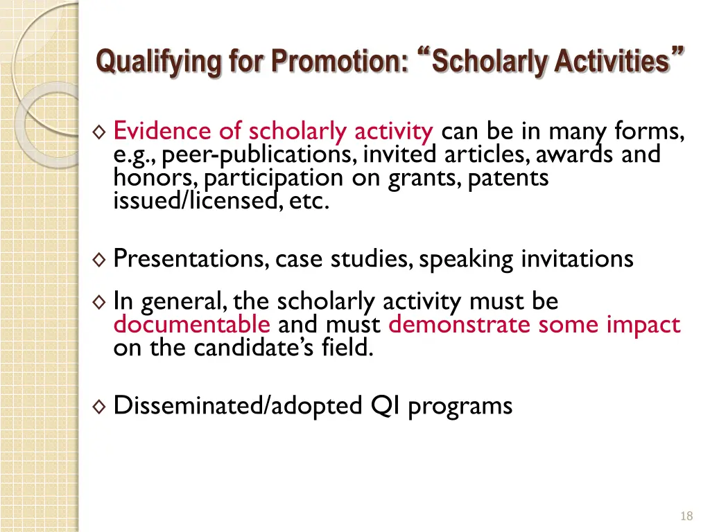 qualifying for promotion scholarly activities