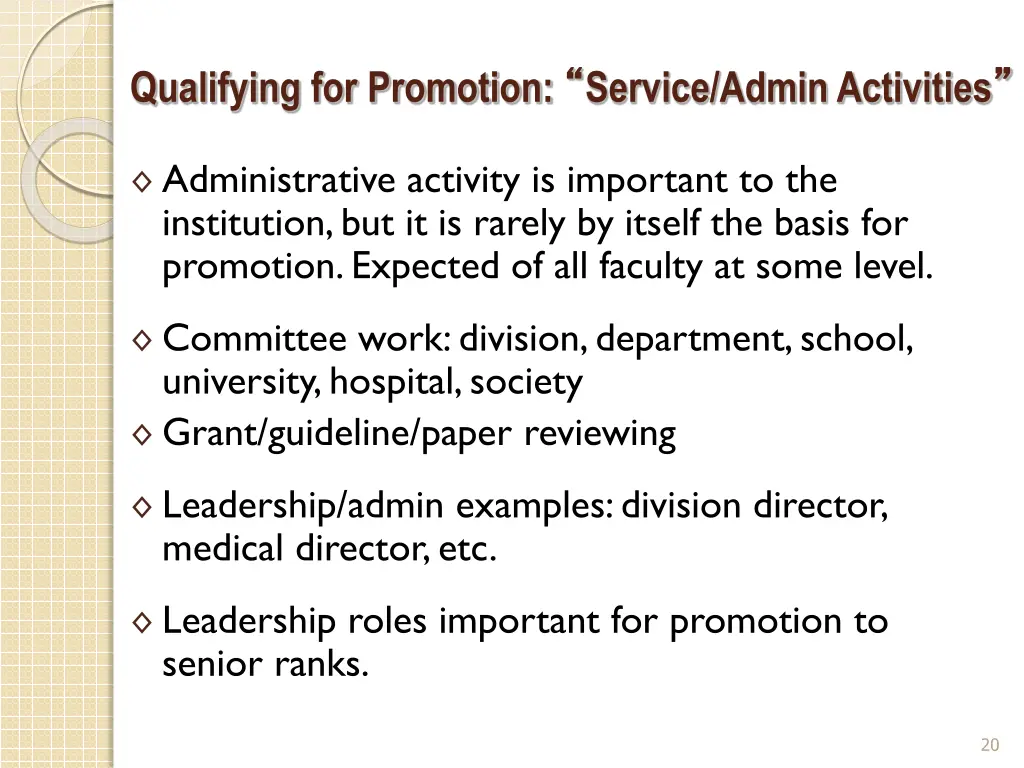 qualifying for promotion service admin activities