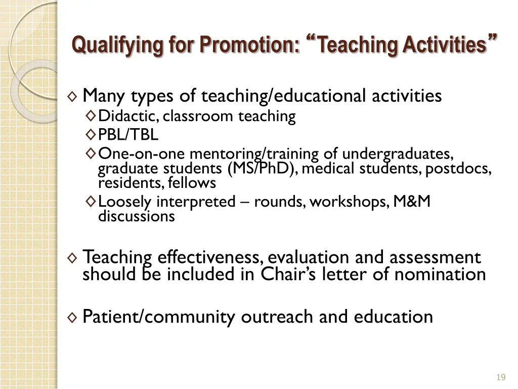 qualifying for promotion teaching activities