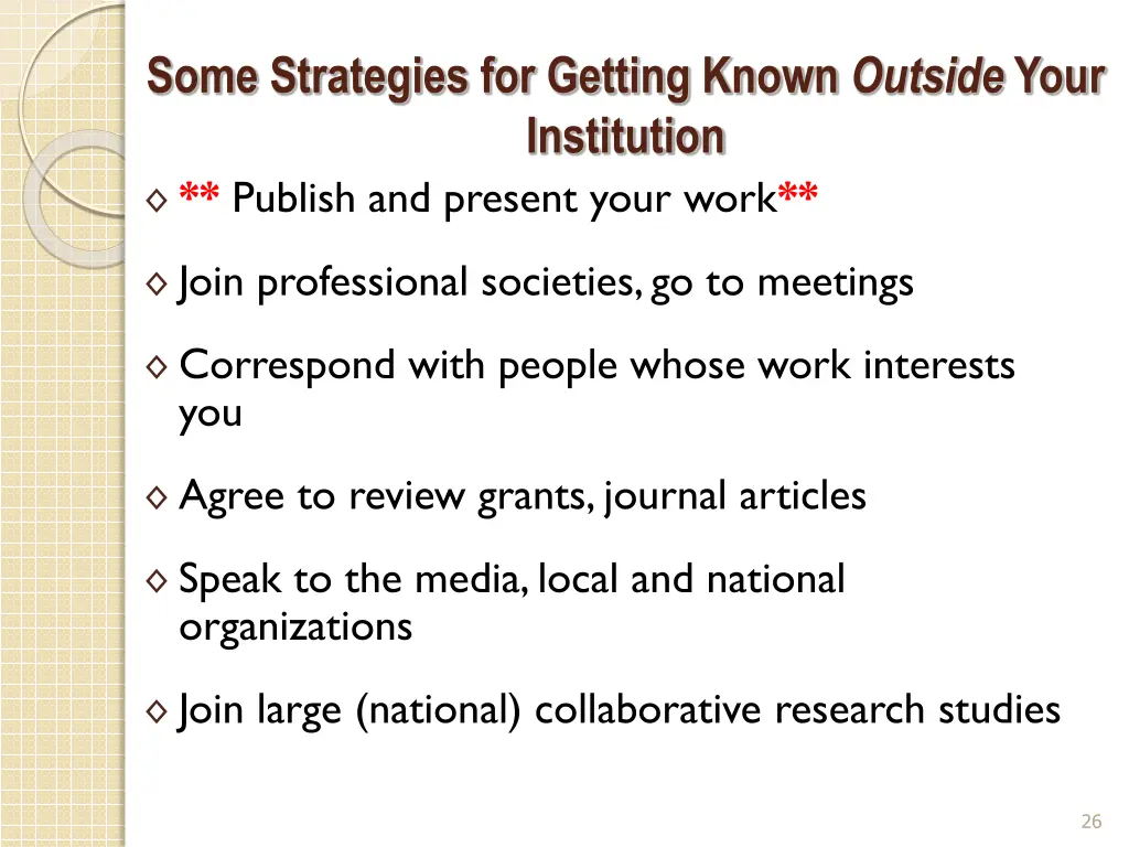 some strategies for getting known outside your