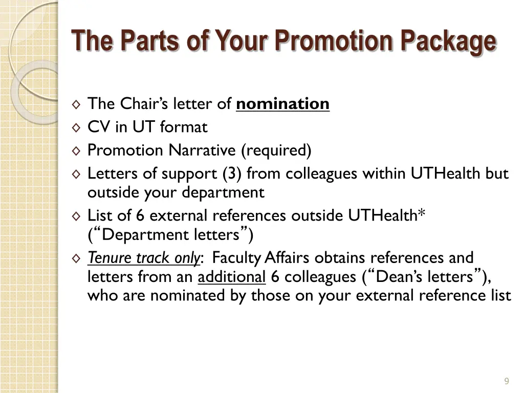 the parts of your promotion package