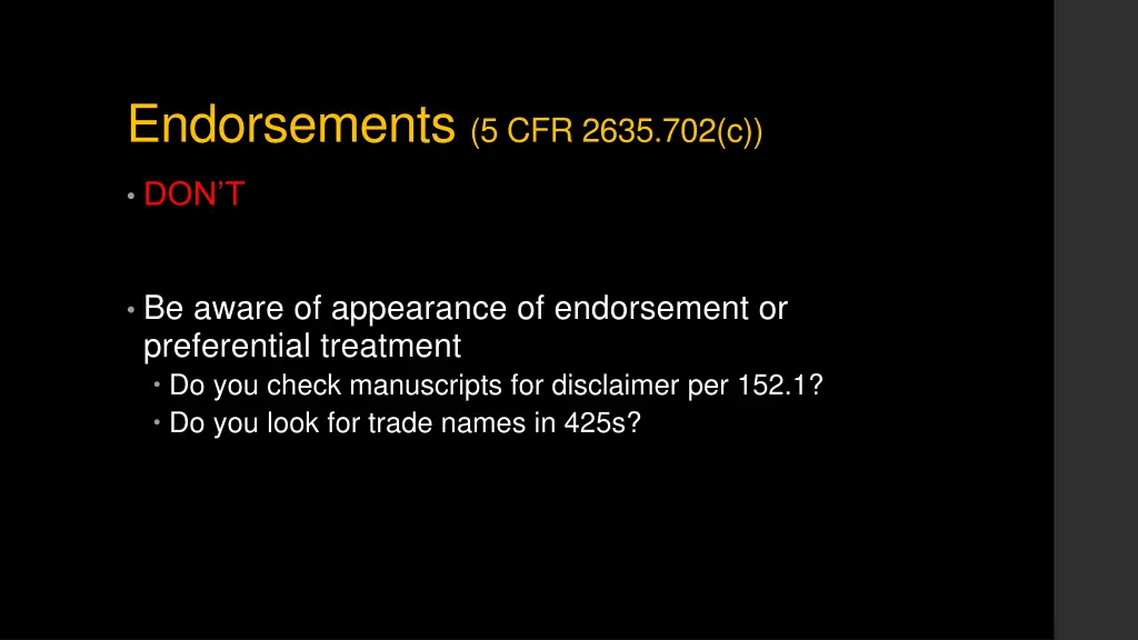 endorsements 5 cfr 2635 702 c