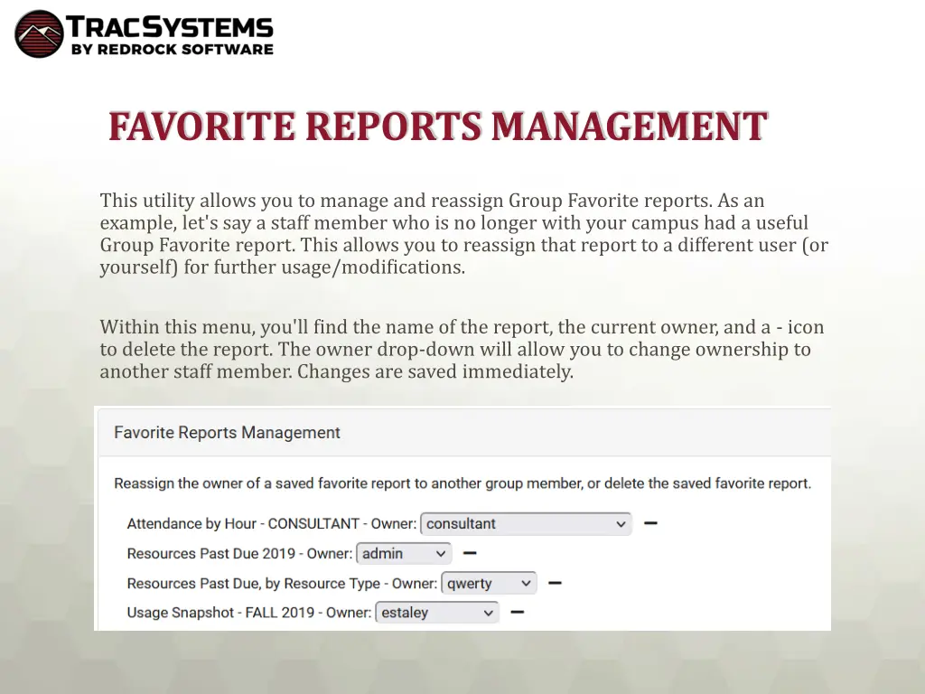 favorite reports management