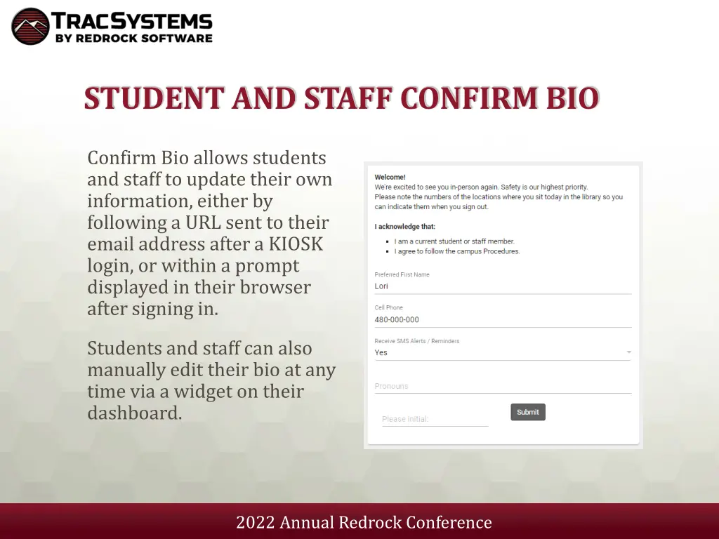 student and staff confirm bio
