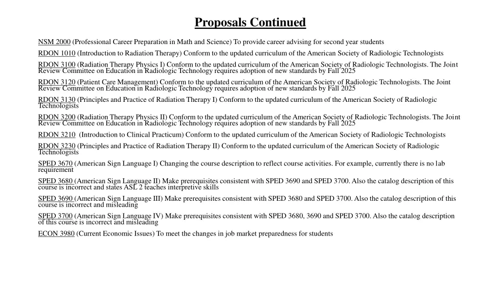 proposals continued