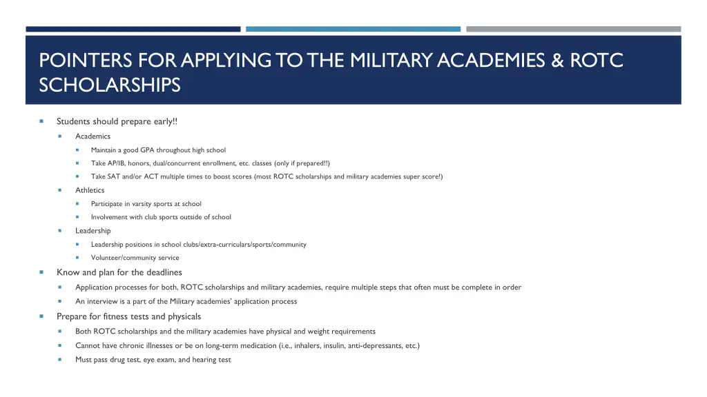 pointers for applying to the military academies
