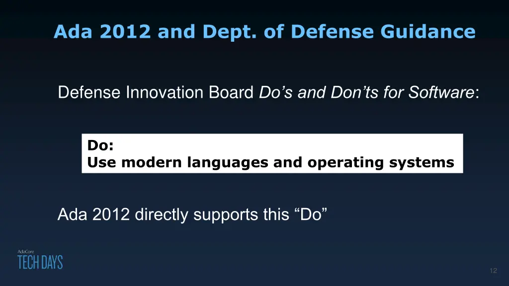 ada 2012 and dept of defense guidance