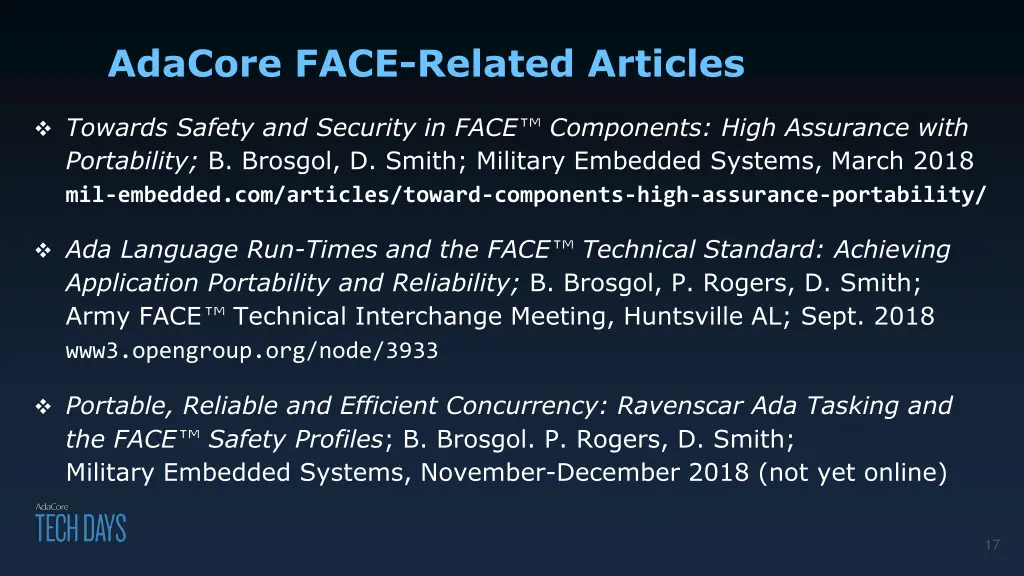 adacore face related articles