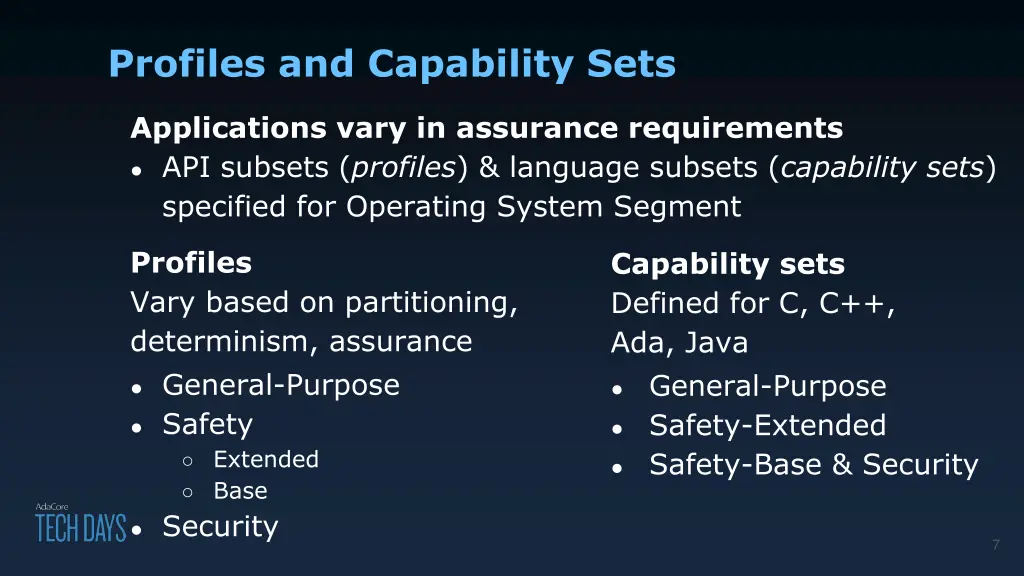 profiles and capability sets