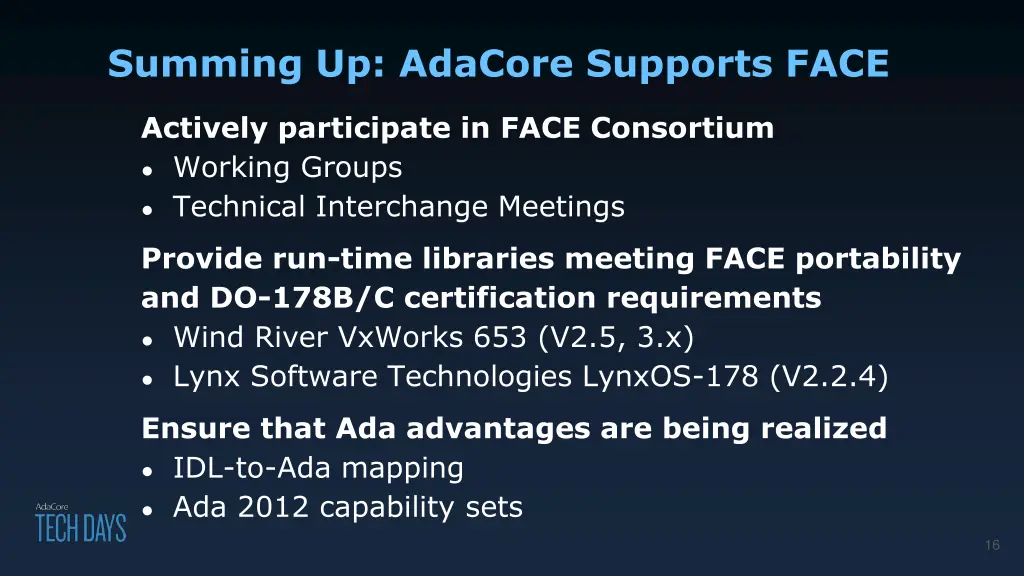 summing up adacore supports face