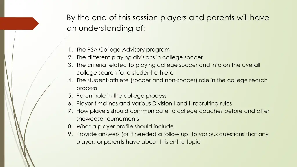 by the end of this session players and parents