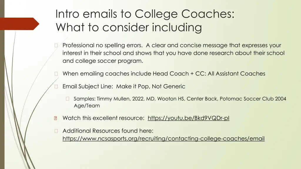 intro emails to college coaches what to consider
