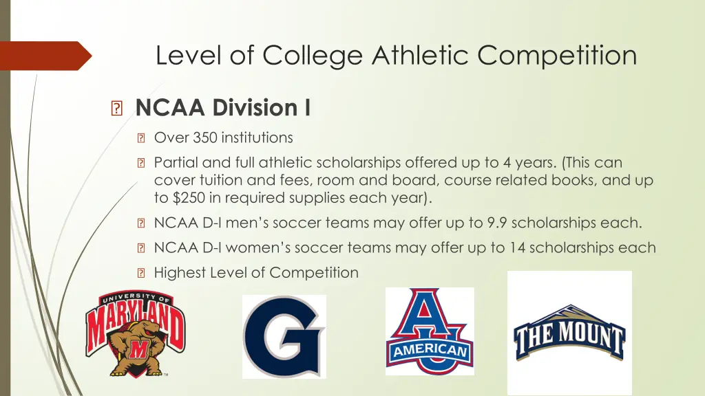 level of college athletic competition