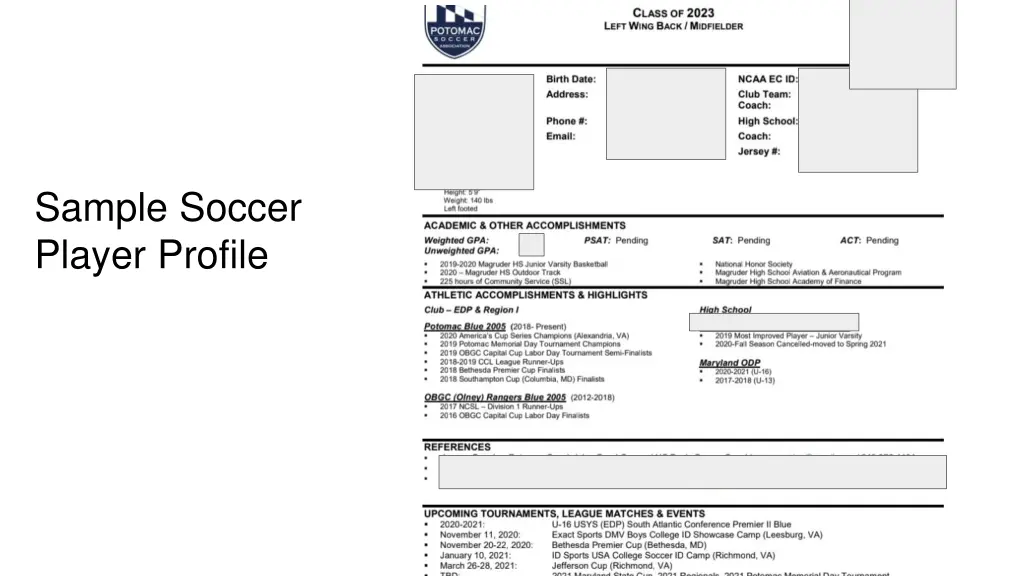 sample soccer player profile