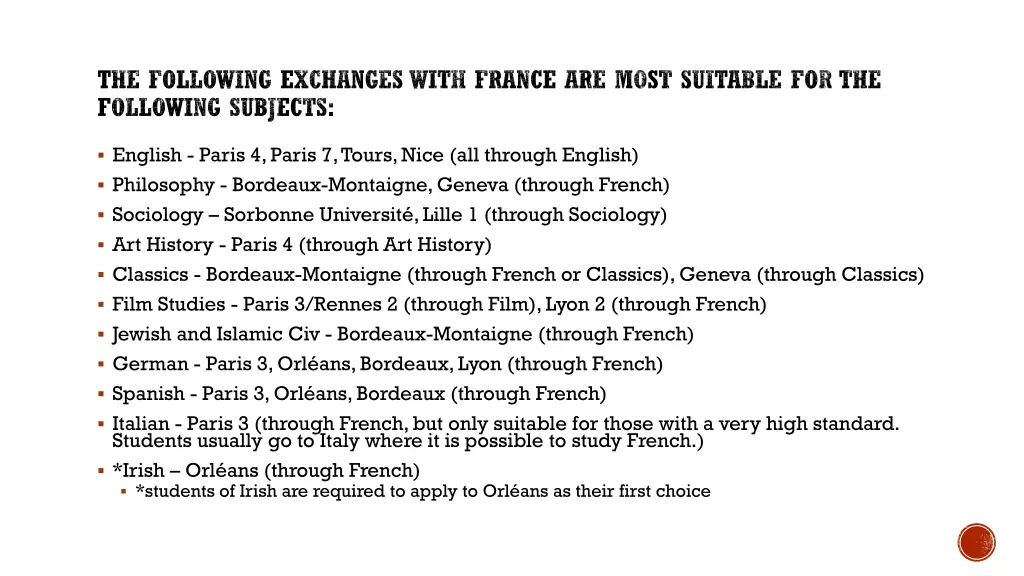 the following exchanges with france are most