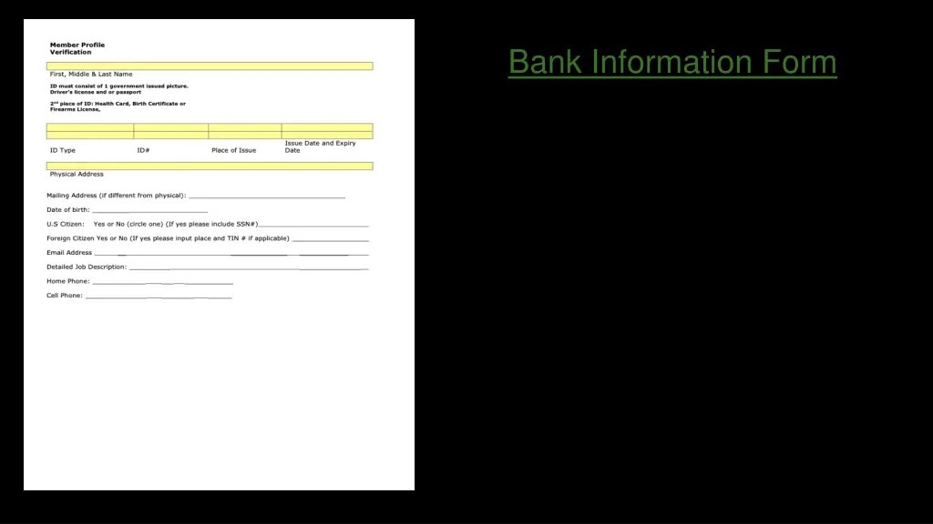 bank information form