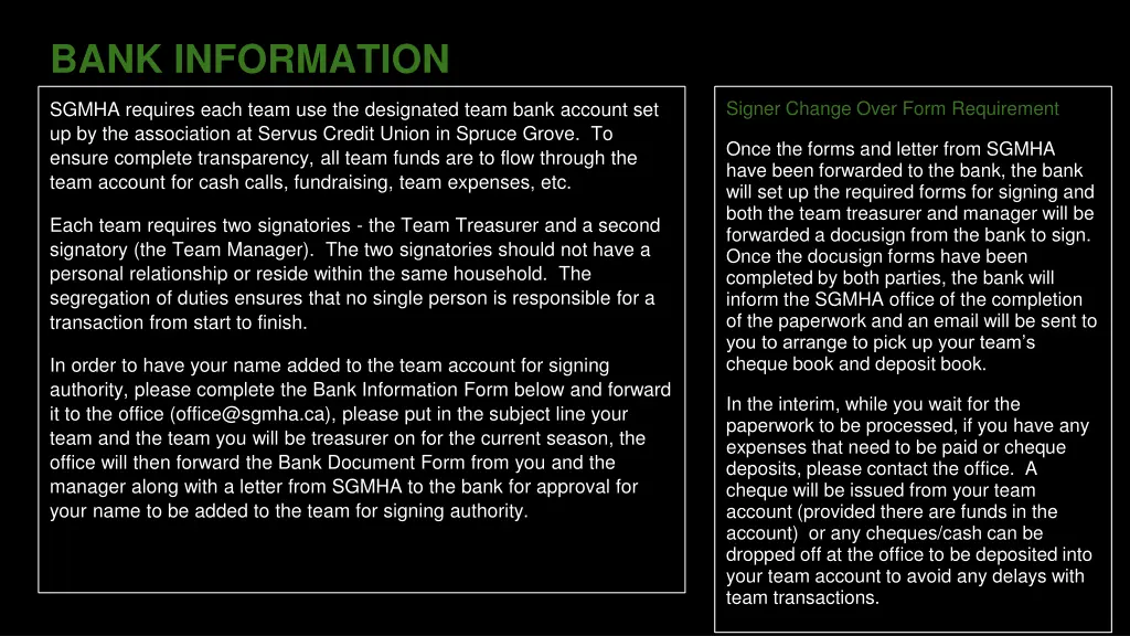 bank information