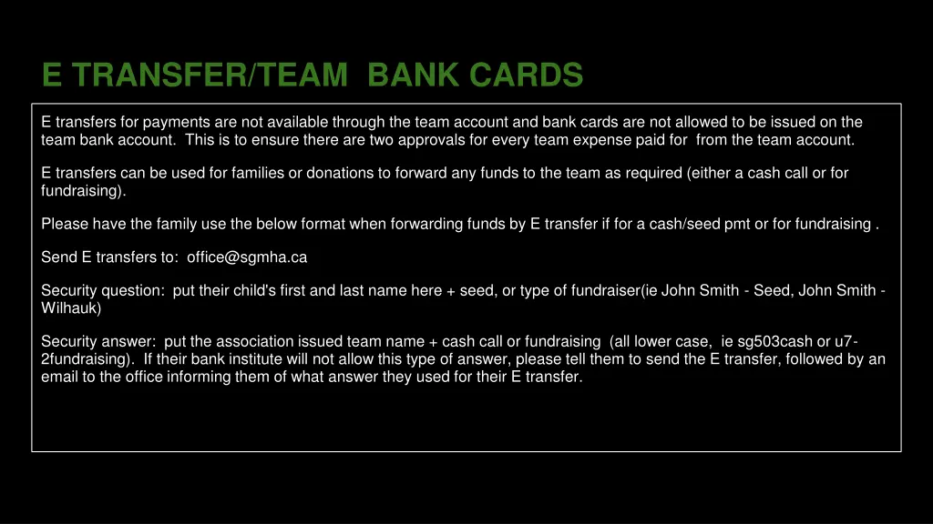 e transfer team bank cards