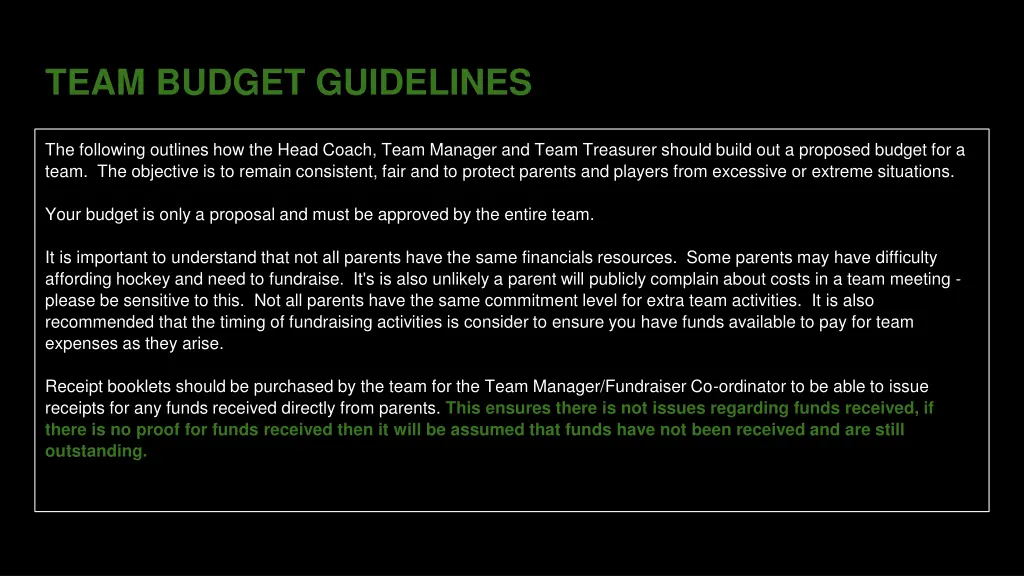 team budget guidelines