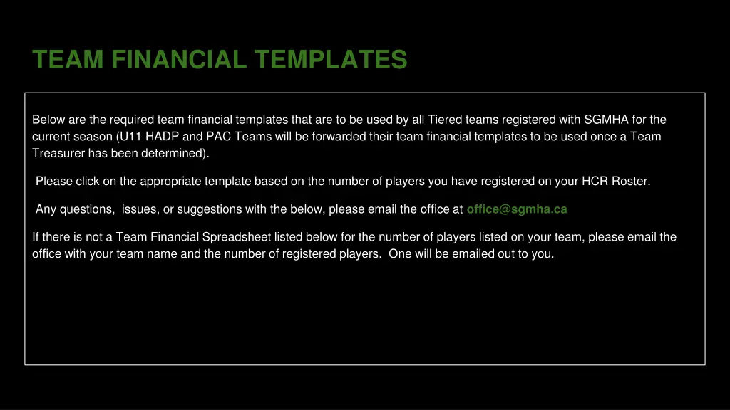 team financial templates