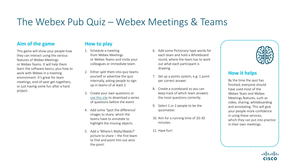 the webex pub quiz webex meetings teams