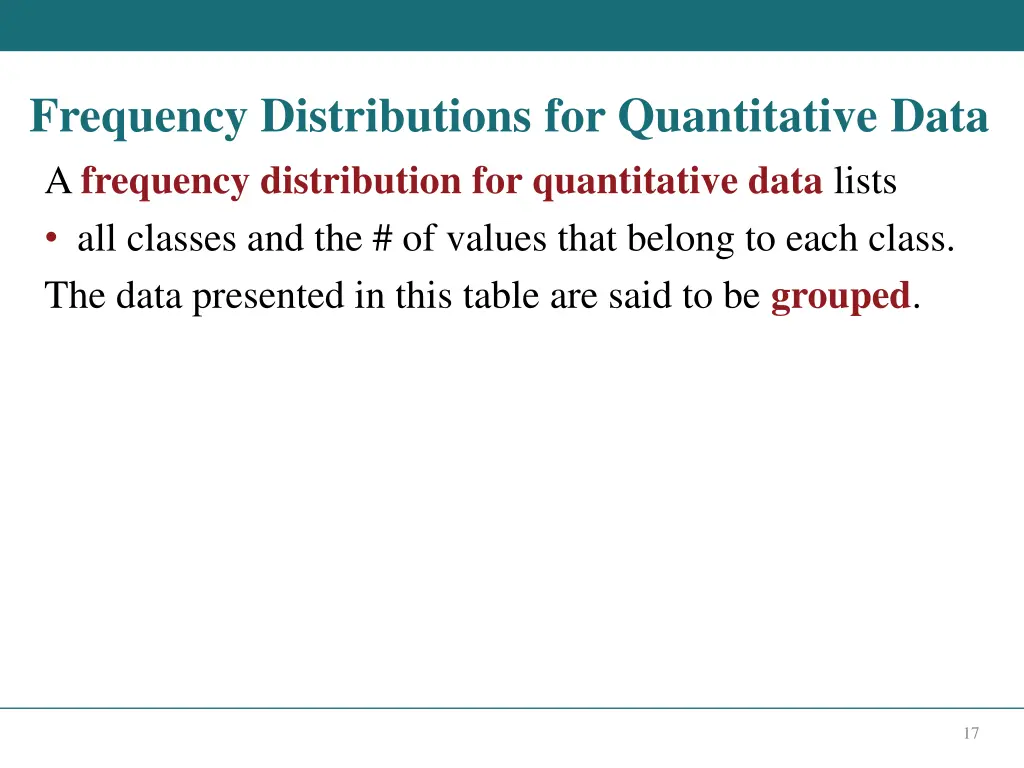 frequency distributions for quantitative data