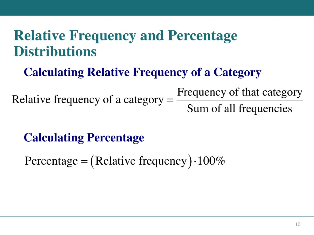 relative frequency and percentage distributions
