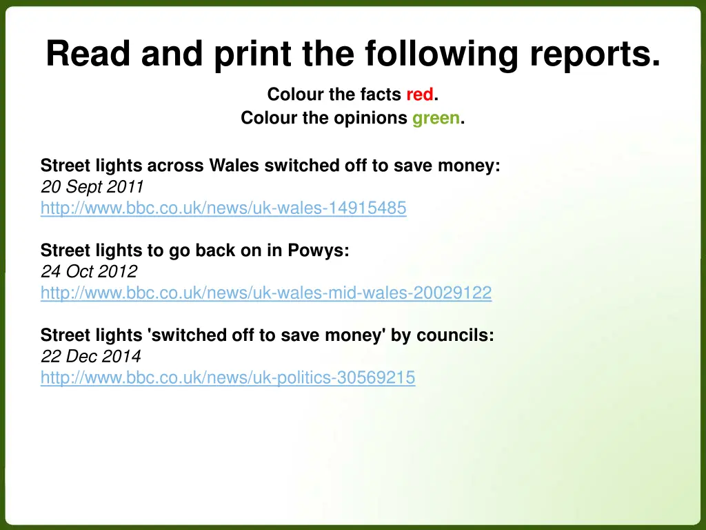 read and print the following reports colour