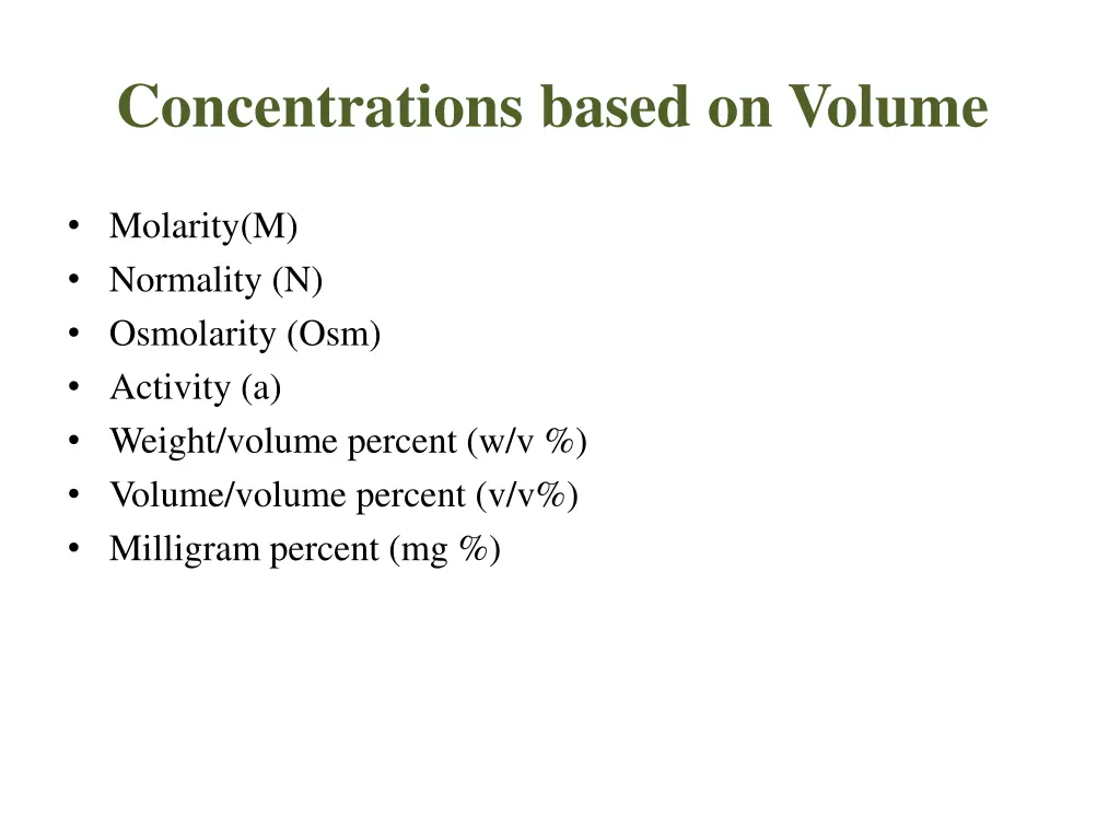concentrations based on volume