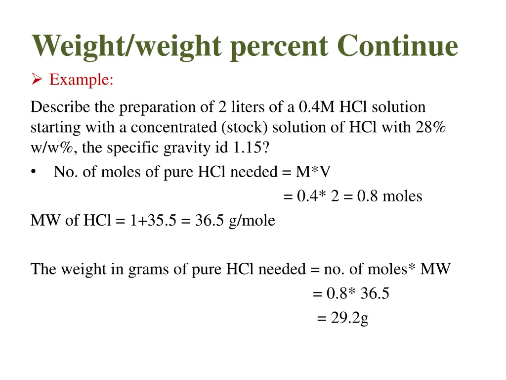 weight weight percent continue example describe
