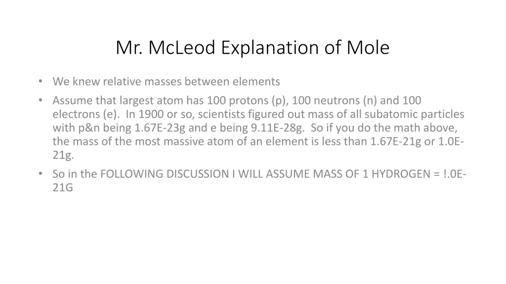 mr mcleod explanation of mole