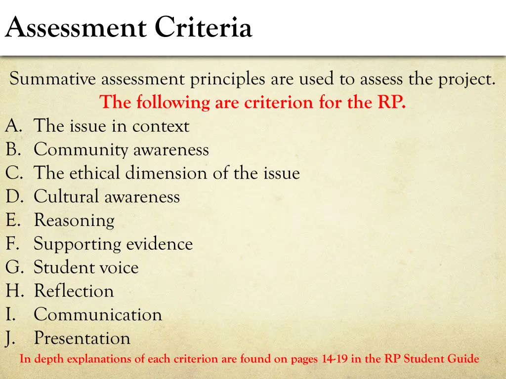 assessment criteria