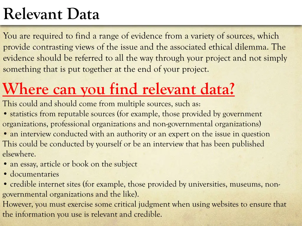 relevant data