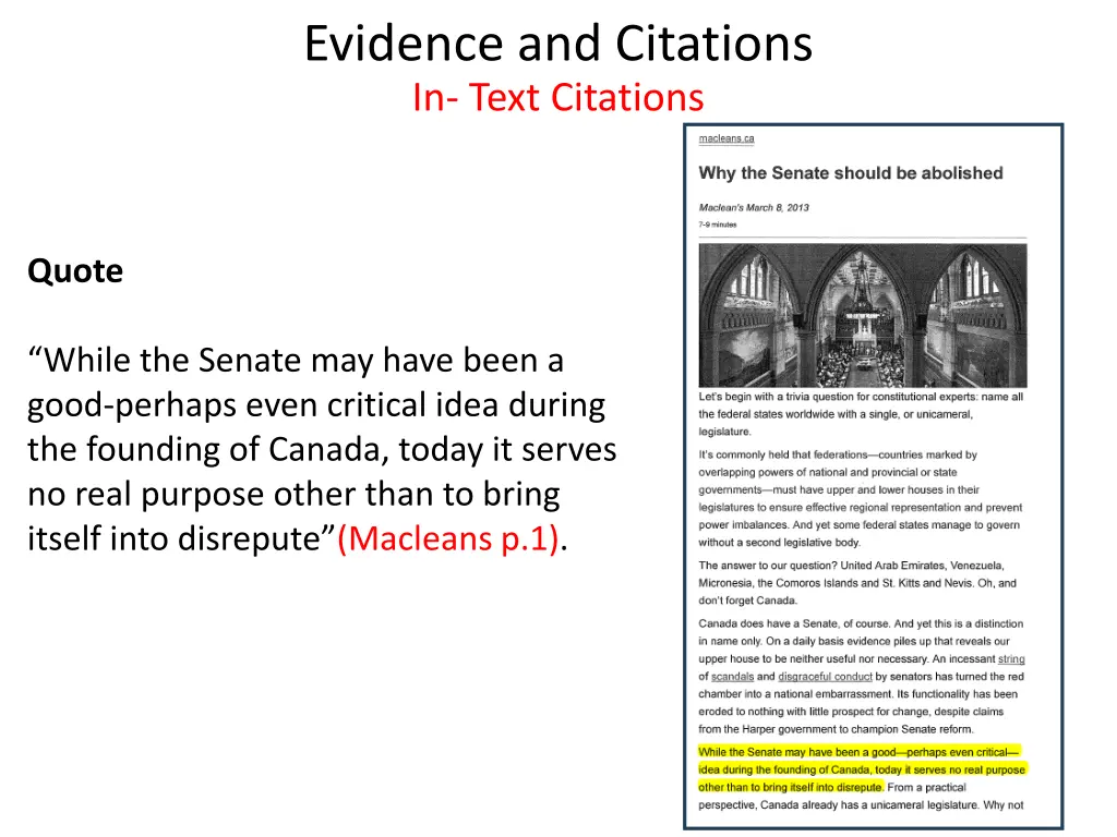 evidence and citations in text citations 1