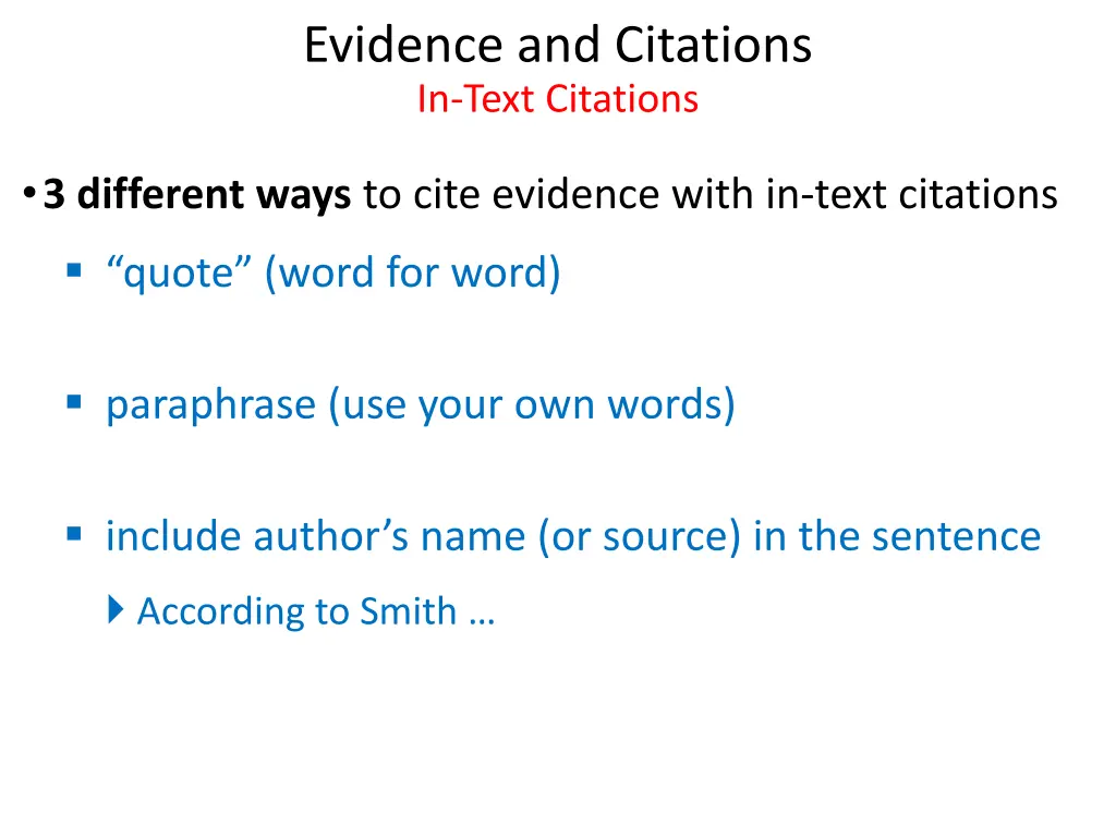evidence and citations in text citations 2