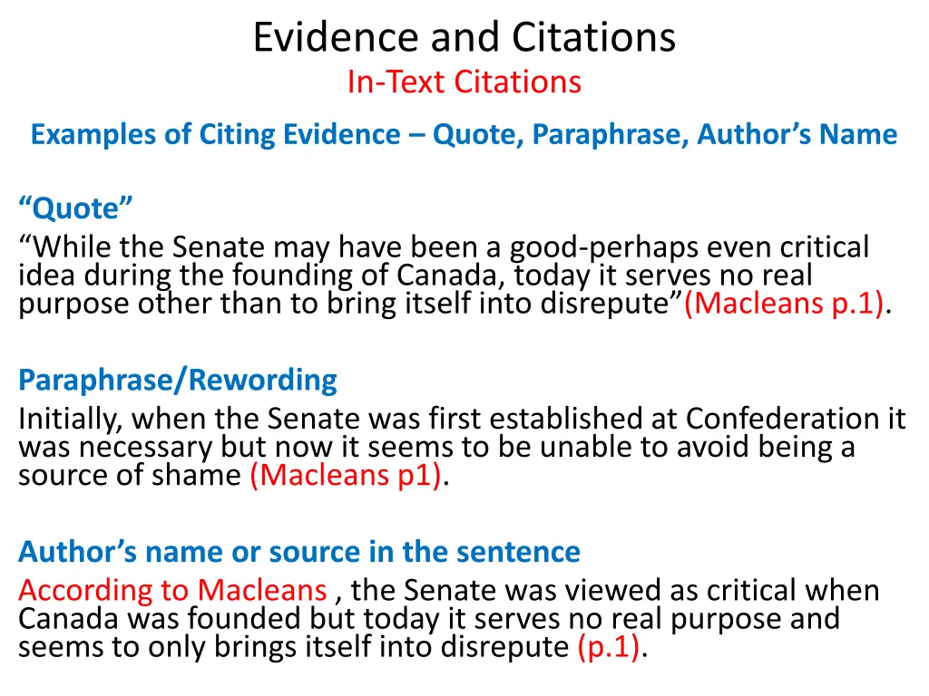 evidence and citations in text citations 3