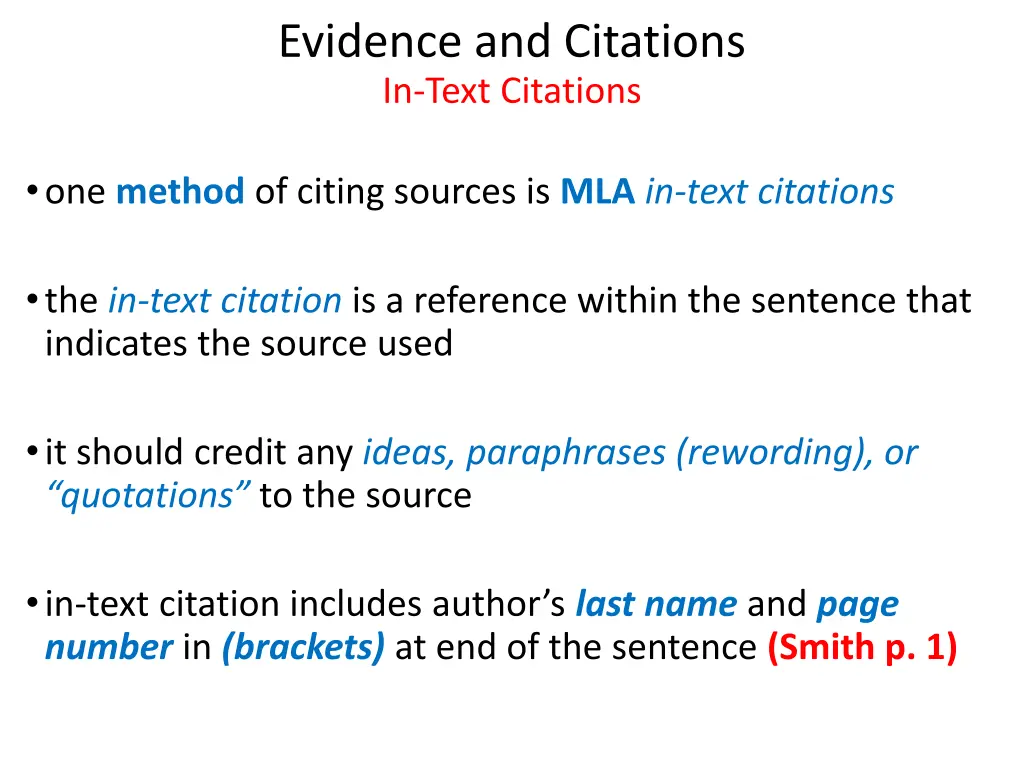 evidence and citations in text citations
