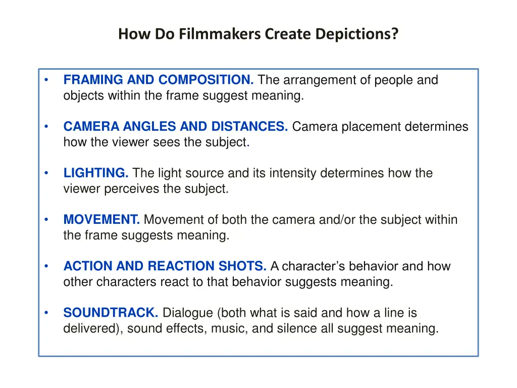 how do filmmakers create depictions